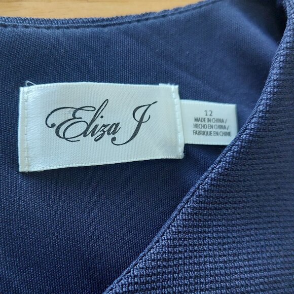 Eliza J- Blue Dress Cold Shoulder Bell Sleeve Exposed Zip Back Women's Size 12 - Picture 11 of 12